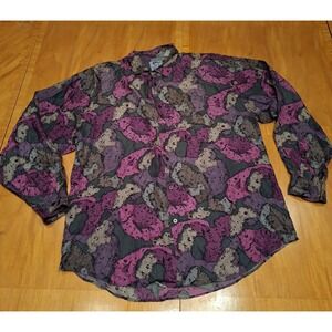 Men's Vintage Santana Shirt Multicolor Geometric XL Silk 90s Light Breath Retro